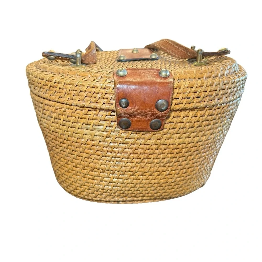 Vintage 1960's Etienne Aigner Wicker Rattan Basket‎ Satchel Creel Purse Hand Bag